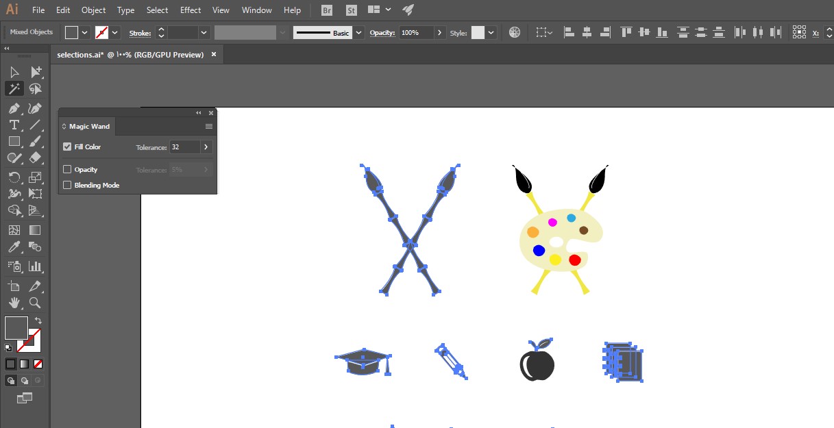 آموزش ابزار magic wand و lasso tool در ایلوستریتور